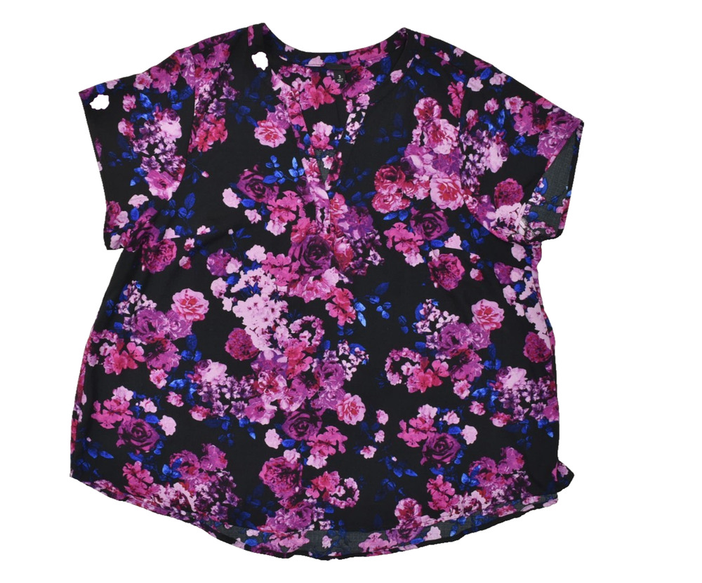 Torrid Plus Size 3 Purple Floral Chiffon V-Neck Short Sleeve Blouse Top Polyeste